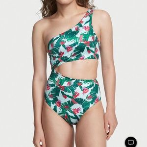 NWT VICTORIA'S SECRET SWIM Cut Out One-Piece Swimsuit Tropical Palm Large